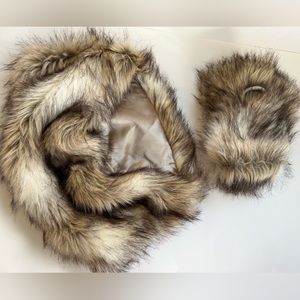 Faux fur infinity scarf and matching gloves